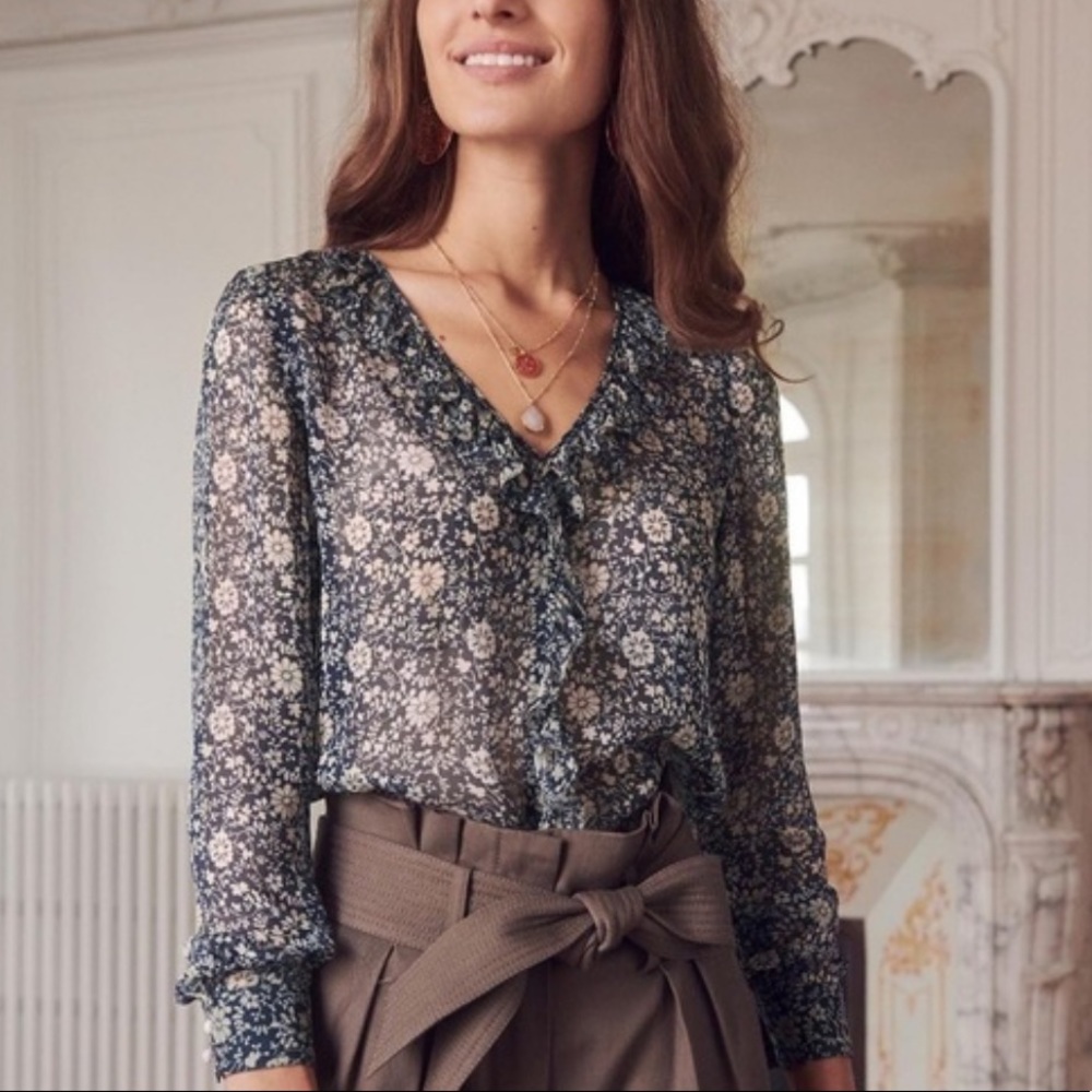Sezane Blue and White Blouse